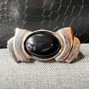 Accessocraft NYC Vintage Silver Tone Faux Onyx Scarf Clip Goth